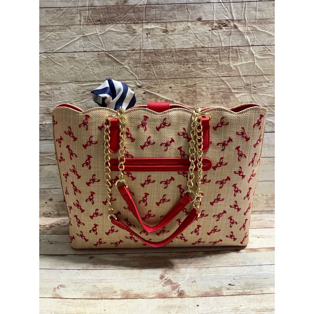 Betsey Johnson Woven Straw Tote Bag Lobster Nantucket Cap Code Summer Red NWT - Picture 2 of 9